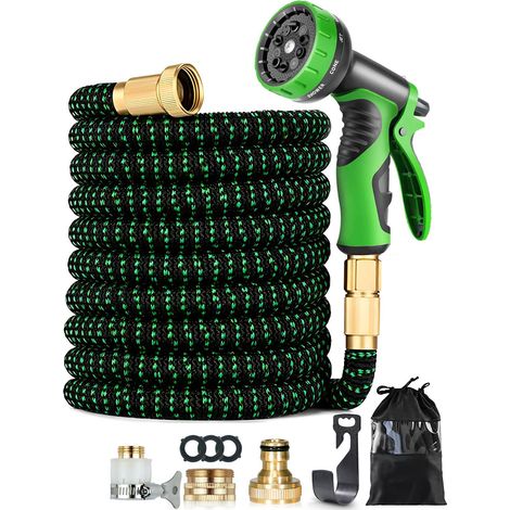 Gartenschlauch Flexibel 15m/50FT, Erweiterbarer Wasserschlauch mit 10-Funktions-Düse, 4 lagiger Latexkern &amp 3750D-Gewebe, 3/4&quot und 1/2&quot Zoll Messinganschlüssen, für Gartenarbeit, Waschen un