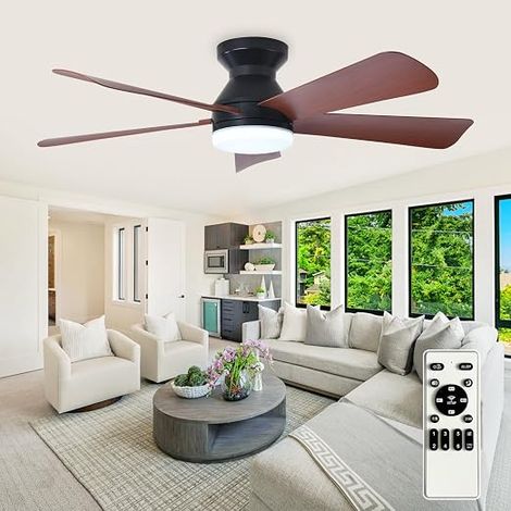 Modern ceiling fan with light 42 inch black Small fans Dimming ceiling fans with remote control 5 reversible walnut blades 6 speeds Timer (1/5)