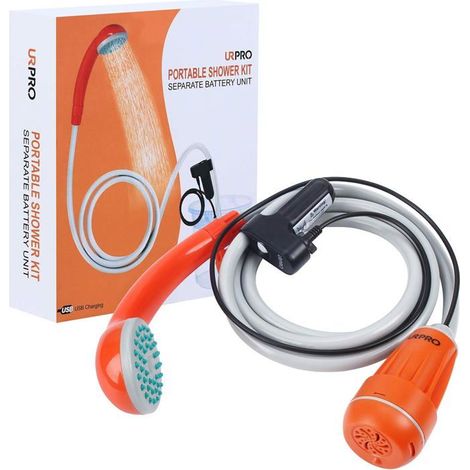 Pommeau de douche de camping portable avec pompe à eau, batterie rechargeable USB amovible et pompe à eau à partir d'un seau. (1/5)