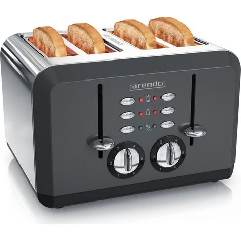 Arendo Toaster für 4 Scheiben, 1630 W, Automatik, Edelstahl, Wärmeisolierendes Doppelwandgehäuse, grau (1/5)
