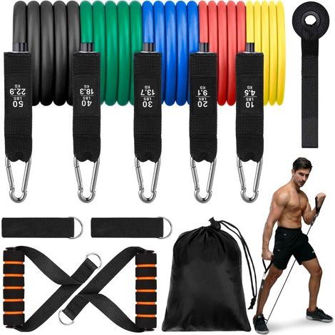 Élastique Fitness,5 bandes de résistance pour l'entraînement en force, élastique fitness avec ancrage à la porte, bandes de résistance pour la construction musculaire, le Pilates et le yoga (1/5)