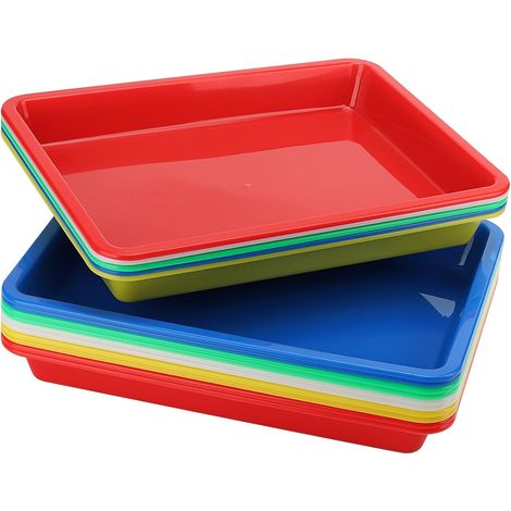 Lot de 15 Bac Plastique, Rectangulaire, 28x21,5x3 cm, 5 Couleurs, Rangement, Bricolage