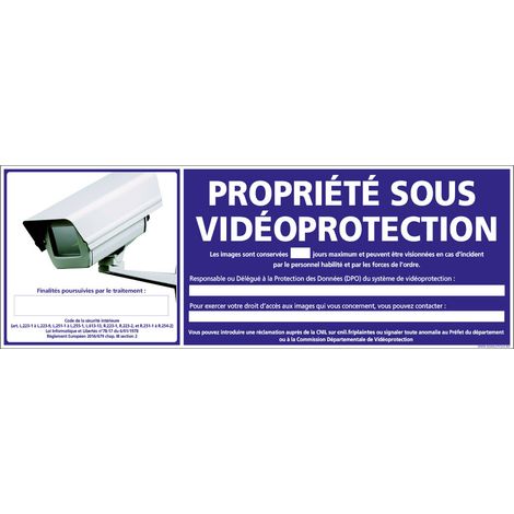 Panneau PROPRIETE SOUS VIDEOPROTECTION (G0854-LOI-B-NEW) - Plastique PVC 1,5 mm - 210 x 75 mm