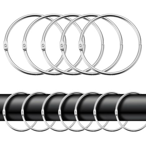 Set mit 40 Gardinenringen, leicht zu öffnen, 50 mm Durchmesser, silberfarbenes Metall, für Gardinenstangen und DIY-Projekte (1/5)