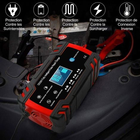Chargeur de Batterie pour Voiture et Moto Intelligent 8A 12V/24V, 3 étapes de Chargeur Batterie et Automatique Réparation (1/5)