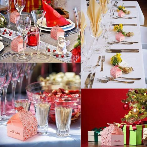 Boîte À Dragées - Papier Kraft - Motif Fleurs Et Papillon - Rose - 30 Pièces (1/4)