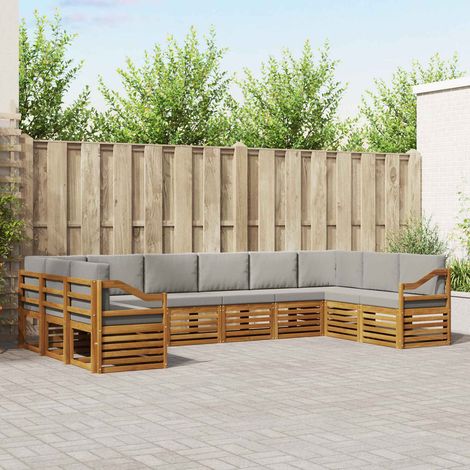 Ecksofa Set 10 pcs Natürlich und Hellgrau Massivholz Akazie