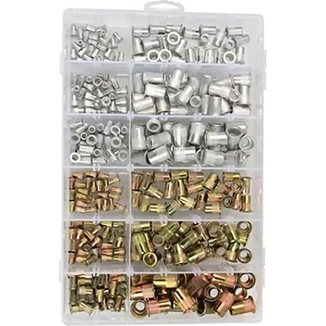 300-teiliges Nietmuttern-Set M3 M4 M5 M6 M8 M10, farbig verzinkt und mit Aluminium-Flachkopfgewindeeinsatz (1/5)