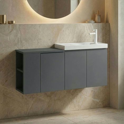 Lave-mains suspendu 110 cm anthracite 3 portes 2 niches IRIS (1/4)
