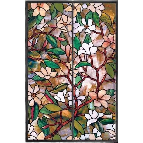 1 Film adhésif PVC dépoli imperméable 45x100cm motif Magnolia pour vitre salle de bain (1/5)