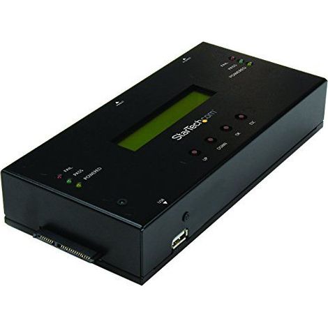 StarTech.com Duplicateur et Effaceur de Disques Durs Autonome 1:1, Cloneur/Copieur de Disques Durs SAS et SATA, Duplicateur et Nettoyeur de HDD, Ecran LCD, Conforme a la Norme TAA (SATSASDUPE11) (1/5)