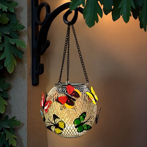 Lanterne solaire suspendue papillon fer forgé argenté lumière multicolore 1 pièce 1pc réf 1861 230 g – Livraison gratuite