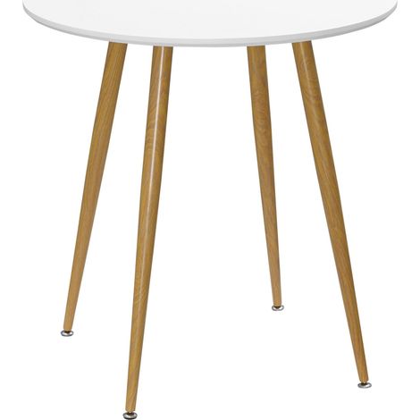 Table de salle à manger ronde pour 2 personnes, style nordique, pieds en métal, Ø 72 x 75 cm, blanc mat (1/5)