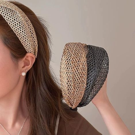 Geflochtenes Haarband – Damen-Tiara in Rattanoptik – Boho-Stil – Durchbrochenes, geflochtenes Haarband für Damen – 2-teilig (1/2)