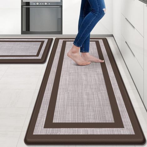 PVC Kitchen Floor Mat, Teslin Texture, Anti-fatigue, Non-slip, Oil-proof, No-wash, Entrance Mat - Teslin Texture 2, Coffee Brown - 44 x 75 x 1.0cm