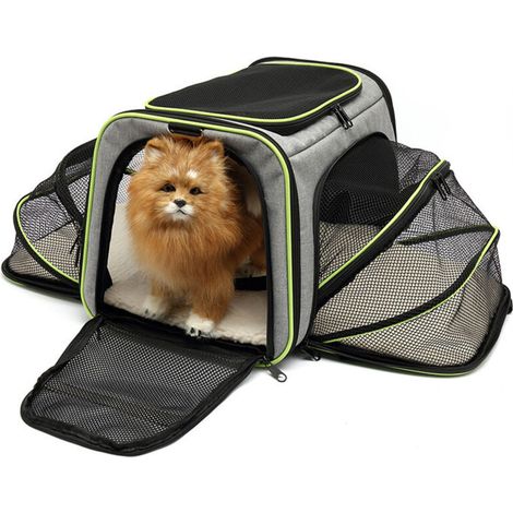 XEPHO Sac de transport pour chat et chien, cage de voyage spacieuse et extensible dans 4 directions, cage pliable pour animaux de compagnie (gris)
