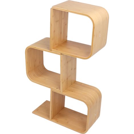 Étagère en forme de S, grande bibliothèque décorative moderne sur pied à 3 niveaux, idéale pour le salon, la chambre ou le bureau. (1/5)