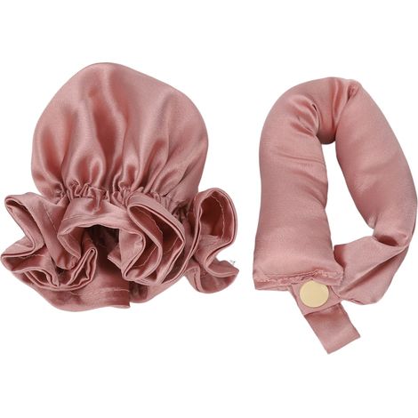 Serre-tête satiné Dusty Pink pour boucles sans chaleur, rouleau à cheveux portable à dormir, bandeau coiffant doux nuit. (1/5)