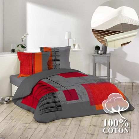 Pack housse de couette 220x240 cm Quadro + drap housse 140x190x30 Blanc (1/4)