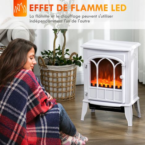 Cheminée électrique sur pied blanche 1000/2000W effet flamme LED design élégant autonome réglable sécurisée 39x23x56.5cm (1/5)