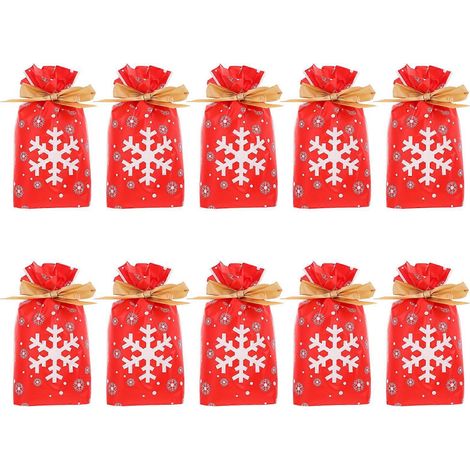 Lot de 10 sacs à cordon coulissant pour Noël, pratiques pour offrir des bonbons et autres gourmandises. Petites pochettes cadeaux.-12X17CM (1/3)