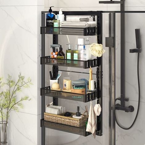 4-Tier Hanging Shower Shelf, Hanging Shower Shelf, Bathroom Shelf with Hooks, No-Drill Bathroom Storage, Hanging Shower Basket Shelf (1/5)