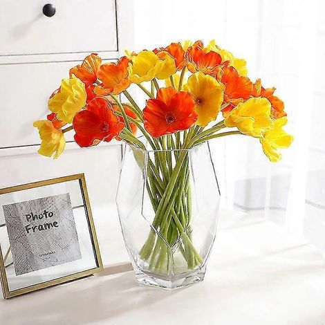 20 Stück/Lot künstliche Mohnblumen aus Pu-Mais, Hochzeitsstrauß, Dekoration für Zuhause, rosa und rot-10 orange 10 yellow