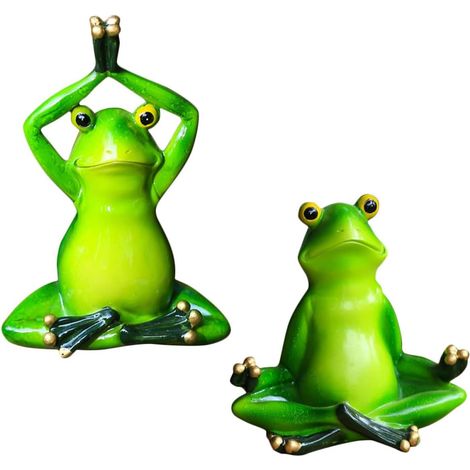2pièces Statues De Grenouille Résine Décoration Extérieur Ornement De Jardin Lot de Figurines De Grenouille (1/5)