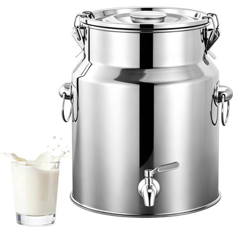Pot à Lait en Acier Inoxydable, Seau à Laits de 8 Litres avec Couvercle Hermétique, Bidon à Lait avec Robinet pour Vin l'huile Liquides et Solides en Cuisine, Pot à Laits pour Transport ou Stockage (1/5)
