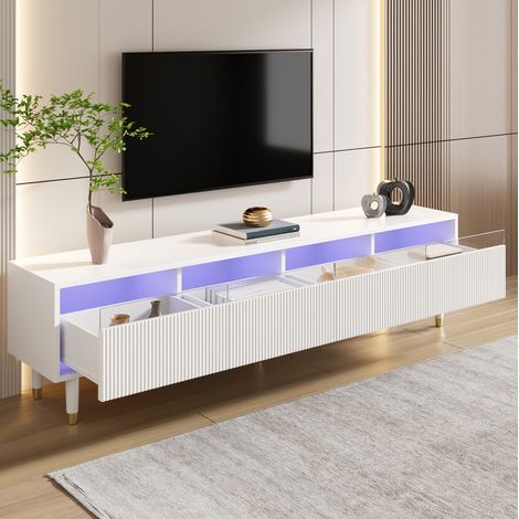 Mueble TV 178 x 35 x 45 cm blanco con 4 cajones y gestión de cables (1/5)