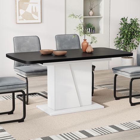 Table de salle à manger Fenaro, blanc/noir, 120x80cm extensible, Vicco
