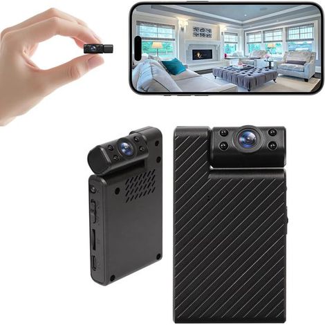Mini Überwachungskamera mit 180° drehbarem Objektiv Ultra HD WLAN Spionagekamera Fernbedienung, Bewegungserkennung, Steuerung per Smartphone App (1/5)