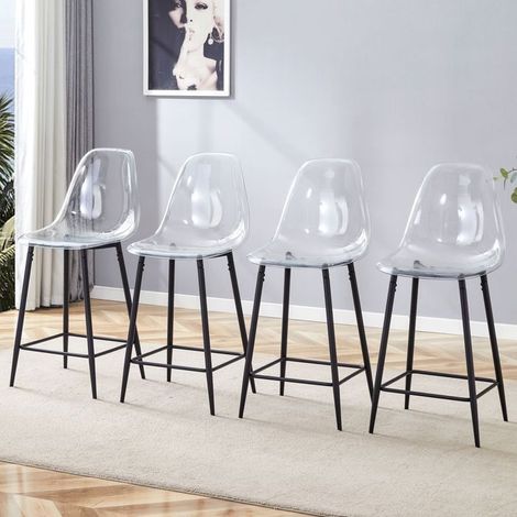Tabouret de bar - SOGEU - Coque acrylique transparente - Lot de 4 - Cadre métal noir - Repose-pieds intégrés (1/5)