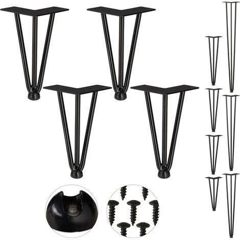 Relaxdays Hairpin Legs, Set of 4, 3 Bars, Metal, Table Support for Shelf and Stool, 20 cm, Black (1/5)