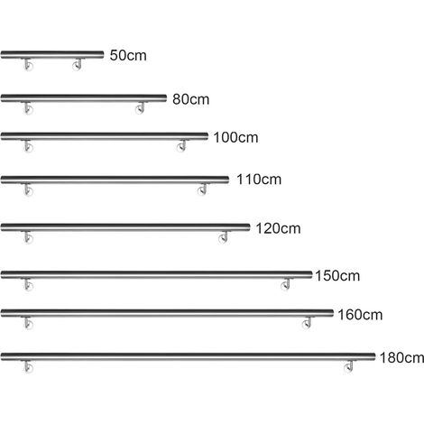 Wolketon Edelstahl Handlauf Geländer und Handläufe geschliffen Wandhandlauf Treppengeländer für Innen und Außen ohne Querstreben 180cm (1/4)