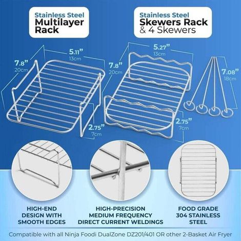 Lot de 2 grilles pour friteuse à air chaud - Friteuse à air chaud deux zones, grille multi-niveaux - Accessoire pour friteuse à air chaud avec double panier - Gril haute température - Grille de cuisso (1/3)