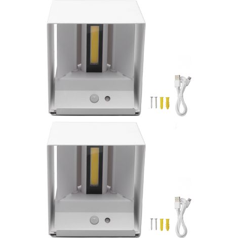 Ortviai Applique murale LED carrée 6 W avec capteur de mouvement, base magnétique et éclairage bidirectionnel, blanc (1/5)
