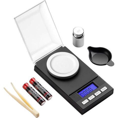 Balance de poche numérique au milligramme près (50 g / 0,001 g) pour la joaillerie et les laboratoires, avec écran LCD rétroéclairé, arrêt automatique et fonction tare. Piles incluses. (1/5)