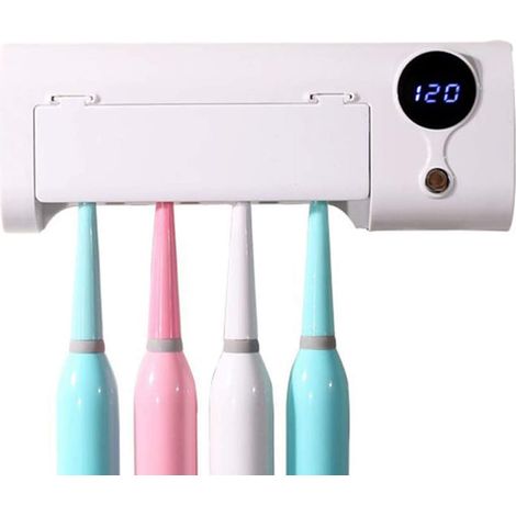 Support Pour Brosse À Dents - Stérilisateur UV - Support Murale Pour Salle De Bain - Capacité 4 Brosses - Alimentation Batterie Rechargeable (1/5)