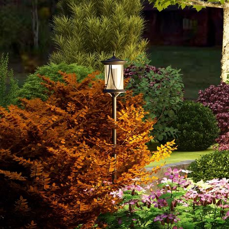 Lampadaire solaire LED extérieur IP44 en ABS noir, capteur crépusculaire, allumage automatique, double fixation sol dur ou meuble, 17 x 17 x 127 cm - CHICFURN (1/5)