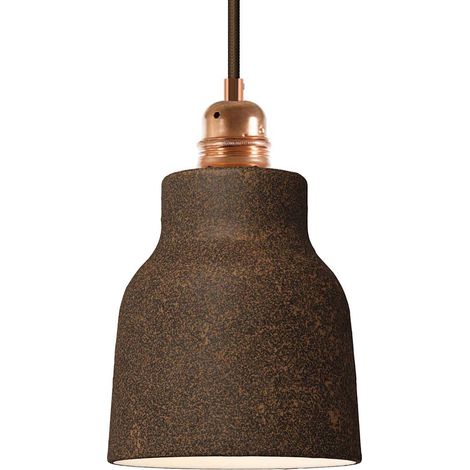 Lampada a sospensione Made in Italy completa di cavo tessile, paralume Vaso in ceramica e finiture in metallo  Senza lampadina - Effetto corten - Bianco - Matter ON/OFF