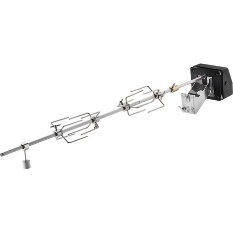 RÖSLE ALLFLAME - Spiedino Girevole per Barbecue, in Acciaio Inox a 6 spigoli Fino a 10 kg, Motore Elettrico con Alimentatore, 3 Giri/min, Colore: Argento/Nero