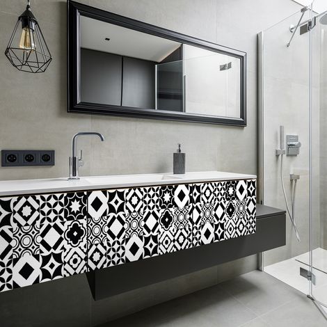 Sticker Mural Carrelage adhésif Cuisine Salle de Bain - 30 STICKERS CARREAUX DE CIMENT MEUBLE GONGORA - 30stickers20x20cm (1/5)