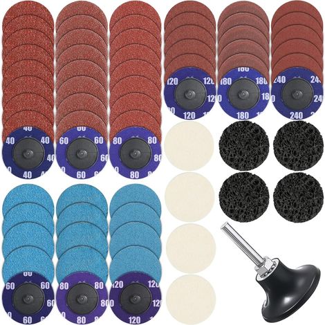 Lot de 61 Ensemble se Disques à Changement Rapide se 2 Pouces, Kit se Disques se PonçAge avec Support de Tampon de Disque de 1/4"pour la PréParation de Surface de Meuleuse à Matrices (1/5)