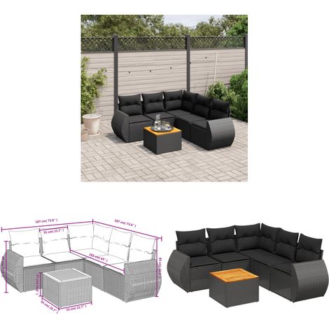 6-tlg. Garten-Sofagarnitur mit Kissen Schwarz Poly Rattan - Gartenmöbel - Esstischgarnituren - Outdoor Möbel - Lounge Set - Rattan Gartenmöbel - Home & Living