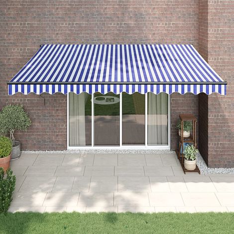 Auvent rétractable,Marquise d'entrée Anti-UV,Auvent facile à assembler bleu et blanc 4x3 m tissu et aluminium -FR48483 (1/5)