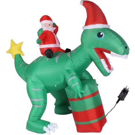 Inflatable Santa Claus, 2.40 m (7.87 ft) tall, riding a dinosaur, with built-in LED lights, ideal for patios, gardens, lawns and holiday decorations. European standard plug. (1/5)