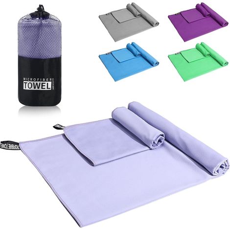 Ensemble serviettes de sport en microfibre double face, à séchage rapide et haute absorption, pour la salle de sport et la plage, couleur violette