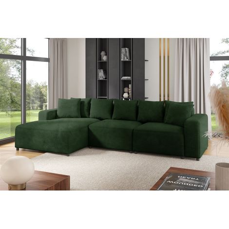 Ecksofa Designersofa Sofa MEGAN in Stoff Poso Dunkelgrün Ottomane Links (1/2)