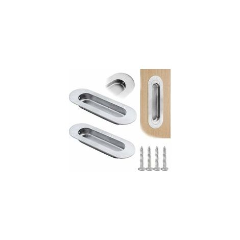 2 Pièces Poignées de Porte à Porte Coulissantes oignée Ovale Encastrées en Acier Inoxydable Brossé Pour tiroirs, armoires, coiffeuses - 120 x 40 mm (1/4)